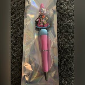 Hand Crafted Pink and Light Blue Novelty Pen with Flamingo Topper